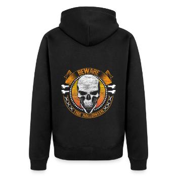 Halloween Totenkopf Gruselig Geschenk - Unisex Premium Bio Zip Hoodie - Schwarz - Hinten - Nico (187cm)