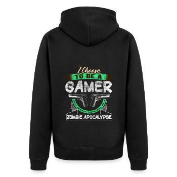 Zombie Apokalypse Geschenkidee - Unisex Premium Bio Zip Hoodie - Schwarz - Hinten - Nico (187cm)