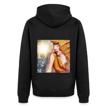 Frau in der Sonne - Unisex Premium Bio Zip Hoodie - Schwarz - Hinten - Nico (187cm)