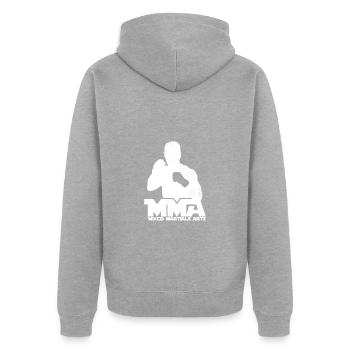 MMA-Logo-Kämpfer - Unisex Premium Bio Zip Hoodie - Grau meliert - Hinten - Nico (187cm)