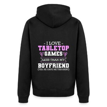 Brettspiele Spielfigur Brett - Unisex Premium Bio Zip Hoodie - Schwarz - Hinten - Nico (187cm)
