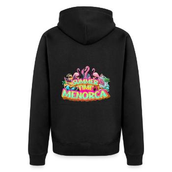 Menorca Sommer Flamingo Palmen Strand Meer Urlaub - Unisex Premium Bio Zip Hoodie - Schwarz - Hinten - Nico (187cm)
