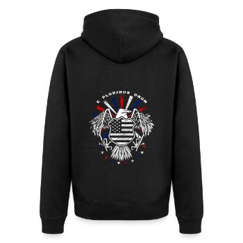 E Pluribus Unum with US flag and eagle - Unisex Premium Organic Zip Hoodie - black - Back - Nico (187cm)