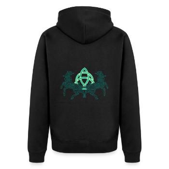 Neon-Zierhirschtier und keltisches Symbol - Unisex Premium Bio Zip Hoodie - Schwarz - Hinten - Nico (187cm)