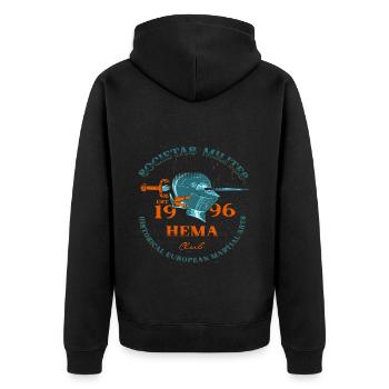 Societas Milites 1996 mit römischen Waffen - Unisex Premium Bio Zip Hoodie - Schwarz - Hinten - Nico (187cm)