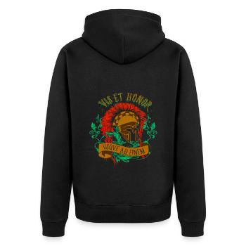 A beautiful and fun "Vis Et Honor" design - Unisex Premium Organic Zip Hoodie - black - Back - Nico (187cm)