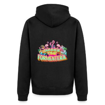 Formentera Sommer Flamingo Palmen Strand Meer - Unisex Premium Bio Zip Hoodie - Schwarz - Hinten - Nico (187cm)