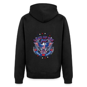 Land of the Free, Home Of The Brave & US Flag - Unisex Premium Organic Zip Hoodie - black - Back - Nico (187cm)