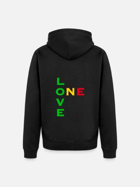 One love - green yellow red - Unisex Premium Organic Zip Hoodie - black