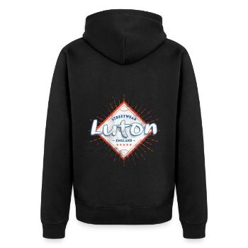 Luton Angleterre UK City Skyline Accueil Amour - Veste à capuche bio Premium Unisexe - noir - Dos - Nico (187cm)