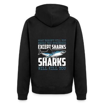 Weißer Hai Meer Segeln Wasser - Unisex Premium Bio Zip Hoodie - Schwarz - Hinten - Nico (187cm)