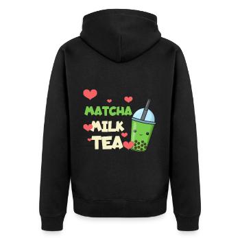 Asian Japanese Tea Matcha Tea I Gift - Unisex Premium Organic Zip Hoodie - black - Back - Nico (187cm)