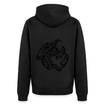 Orangutan Tribal Tattoo - Unisex Premium Bio Zip Hoodie - Schwarz - Hinten - Nico (187cm)