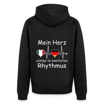 Mexiko Deutschland Flagge Herz Fahne Herzschlag - Unisex Premium Bio Zip Hoodie - Schwarz - Hinten - Nico (187cm)