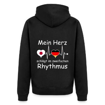 Japan Deutschland Flagge Herz Fahne Herzschlag - Unisex Premium Bio Zip Hoodie - Schwarz - Hinten - Nico (187cm)