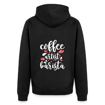Espresso Koffein Kaffeeliebhaber Siebträger - Unisex Premium Bio Zip Hoodie - Schwarz - Hinten - Nico (187cm)