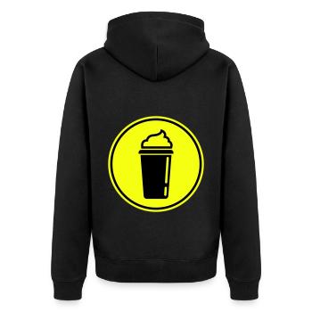 Kaffee Icon - Unisex Premium Bio Zip Hoodie - Schwarz - Hinten - Nico (187cm)