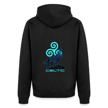 Celtic wolf and Triskele breton symbol - Unisex Premium Organic Zip Hoodie - black - Back - Nico (187cm)