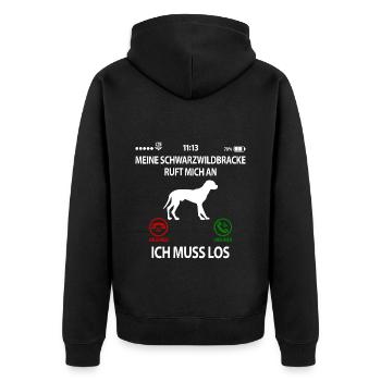 Schwarzwildbracke Slovenský Kopov ruft an Spruch - Unisex Premium Bio Zip Hoodie - Schwarz - Hinten - Nico (187cm)
