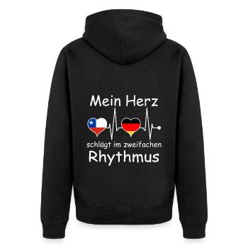 Chile Deutschland Flagge Herz Fahne Herzschlag - Unisex Premium Bio Zip Hoodie - Schwarz - Hinten - Nico (187cm)