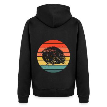 Hedgie Retro Sunset Hedgehog - Unisex Premium Organic Zip Hoodie - black - Back - Nico (187cm)