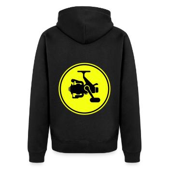 Fishing reel symbol icon - Unisex Premium Organic Zip Hoodie - black - Back - Nico (187cm)