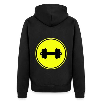 Hantel gewichte icon - Unisex Premium Bio Zip Hoodie - Schwarz - Hinten - Nico (187cm)