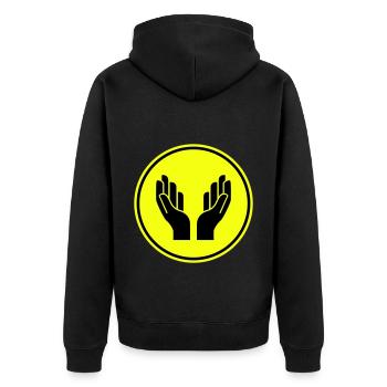 Hands Pray Icon - Unisex Premium Organic Zip Hoodie - black - Back - Nico (187cm)
