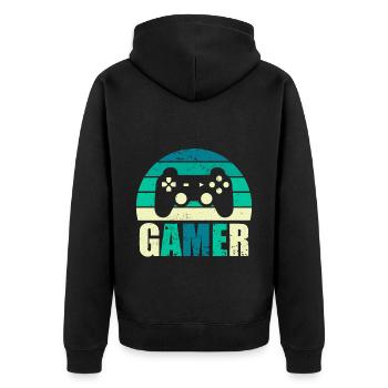 Gamer Vintage Sunset Gaming Controller - Veste à capuche bio Premium Unisexe - noir - Dos - Nico (187cm)