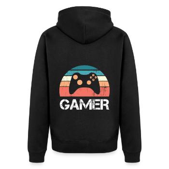 Gamer Retro Sunset Gaming Controller Gift for Boys - Unisex Premium Organic Zip Hoodie - black - Back - Nico (187cm)