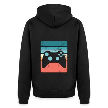 Vintage Gaming Geek Sunset Gamer Gift - Unisex Premium Organic Zip Hoodie - black - Back - Nico (187cm)