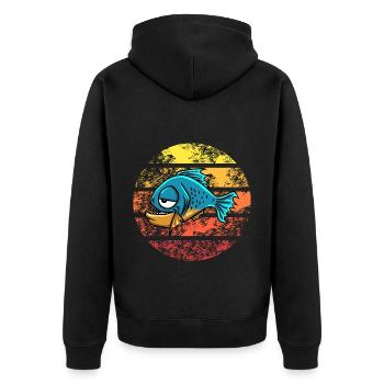 Piranha Geschenk - Unisex Premium Bio Zip Hoodie - Schwarz - Hinten - Nico (187cm)