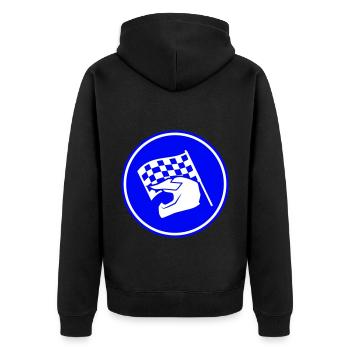 Rennfahrer helm - Unisex Premium Bio Zip Hoodie - Schwarz - Hinten - Nico (187cm)