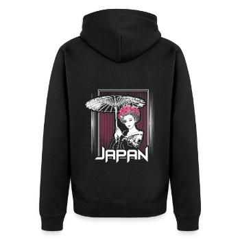 Japan Sakura Japaner - Unisex Premium Bio Zip Hoodie - Schwarz - Hinten - Nico (187cm)
