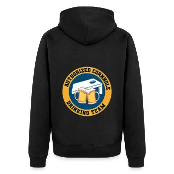 Cornhole Drinking Bean Bag Toss Outdoor Rasen Spiel - Unisex Premium Bio Zip Hoodie - Schwarz - Hinten - Nico (187cm)