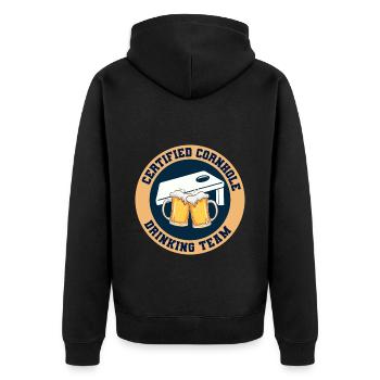 Cornhole Drinking Bean Bag Toss Jeu de pelouse en plein air - Veste à capuche bio Premium Unisexe - noir - Dos - Nico (187cm)
