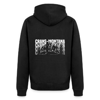 crans Montana schwarz weis - Unisex Premium Bio Zip Hoodie - Schwarz - Hinten - Nico (187cm)
