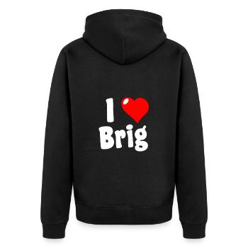 i love brig - Unisex Premium Bio Zip Hoodie - Schwarz - Hinten - Nico (187cm)