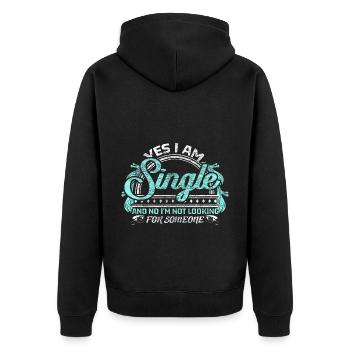 Single Beziehung Geschenkidee - Unisex Premium Bio Zip Hoodie - Schwarz - Hinten - Nico (187cm)