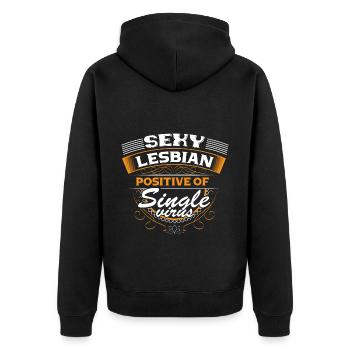 Lesbisch Single LGBT Partnerschaft Geschenkidee - Unisex Premium Bio Zip Hoodie - Schwarz - Hinten - Nico (187cm)