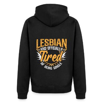 Lesbisch Single Liebe Queer Geschenkidee - Unisex Premium Bio Zip Hoodie - Schwarz - Hinten - Nico (187cm)
