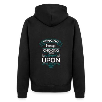 Sport Degen Kämpfer - Unisex Premium Bio Zip Hoodie - Schwarz - Hinten - Nico (187cm)