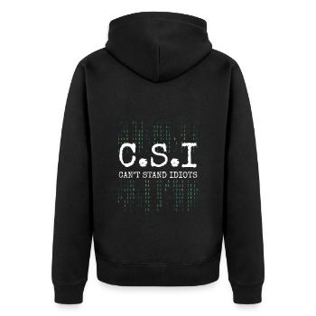 Idiot Dumm Böse Schwarzer Humor - Unisex Premium Bio Zip Hoodie - Schwarz - Hinten - Nico (187cm)