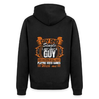 Gay Single LGBT+ Pride Geschenkidee - Unisex Premium Bio Zip Hoodie - Schwarz - Hinten - Nico (187cm)