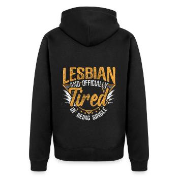 Lesbisch Single LGBT Geschenkidee - Unisex Premium Bio Zip Hoodie - Schwarz - Hinten - Nico (187cm)