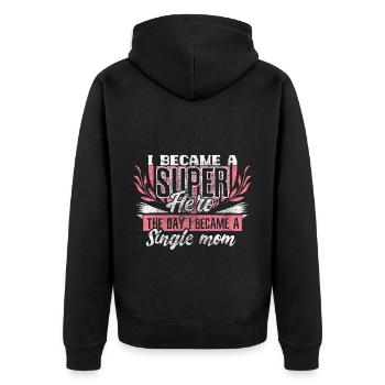 Alleinerziehende Mutter Geschenkidee - Unisex Premium Bio Zip Hoodie - Schwarz - Hinten - Nico (187cm)