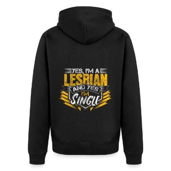 Lesbisch Single Homosexuell Geschenkidee - Unisex Premium Bio Zip Hoodie - Schwarz - Hinten - Nico (187cm)