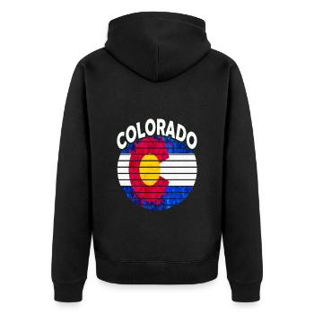 Colorado Retro Vintage Colorado Transplant - Unisex Premium Bio Zip Hoodie - Schwarz - Hinten - Nico (187cm)