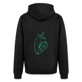 Single line cat love - Unisex Premium Organic Zip Hoodie - black - Back - Nico (187cm)
