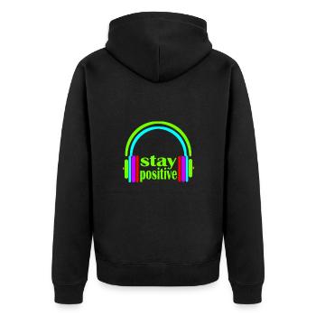 kopfhörer stay positive - Unisex Premium Bio Zip Hoodie - Schwarz - Hinten - Nico (187cm)